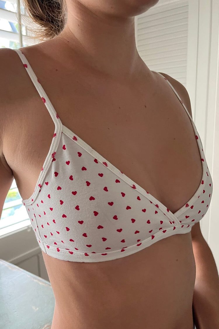 Polina Heart Bra Top | White With Red Hearts / XS/S
