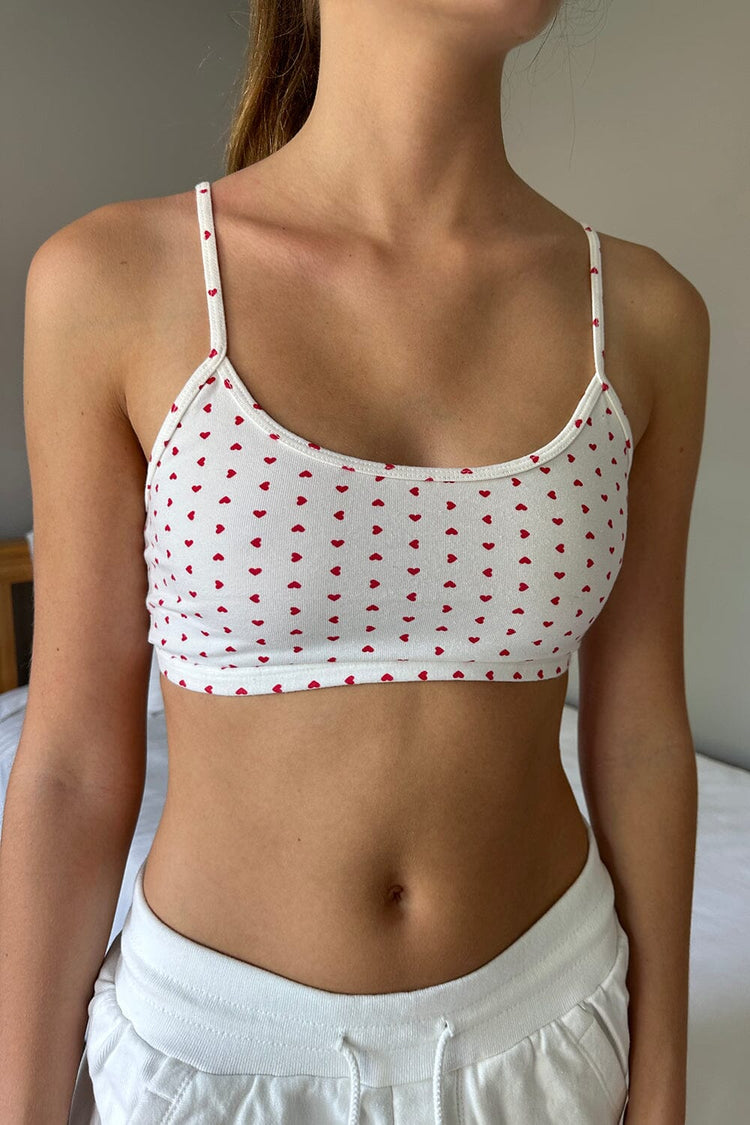 Laney Hearts Bra Top | White With Red Hearts / XS/S