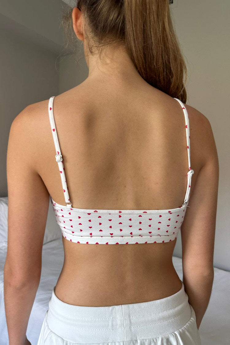Laney Hearts Bra Top | White With Red Hearts / XS/S