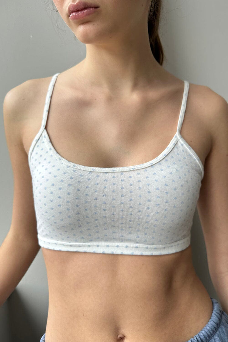 Laney Hearts Bra Top | White Baby Blue Hearts / XS/S