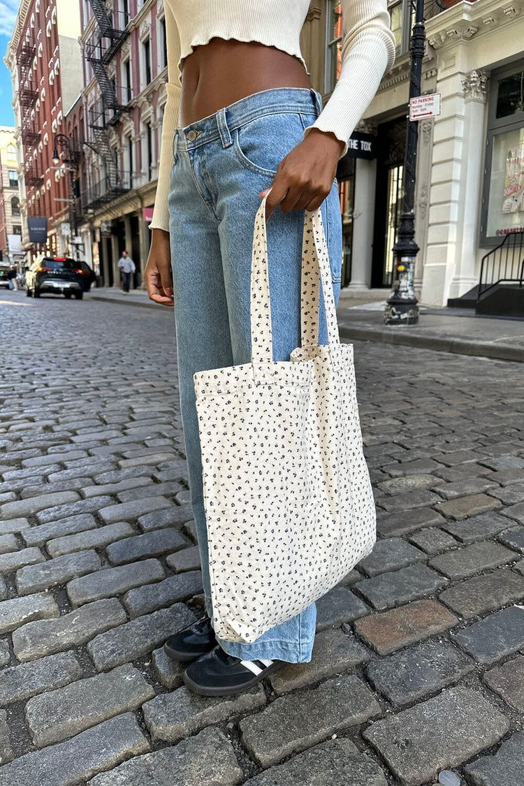 Floral Tote Bag | Ivory With Navy Floral