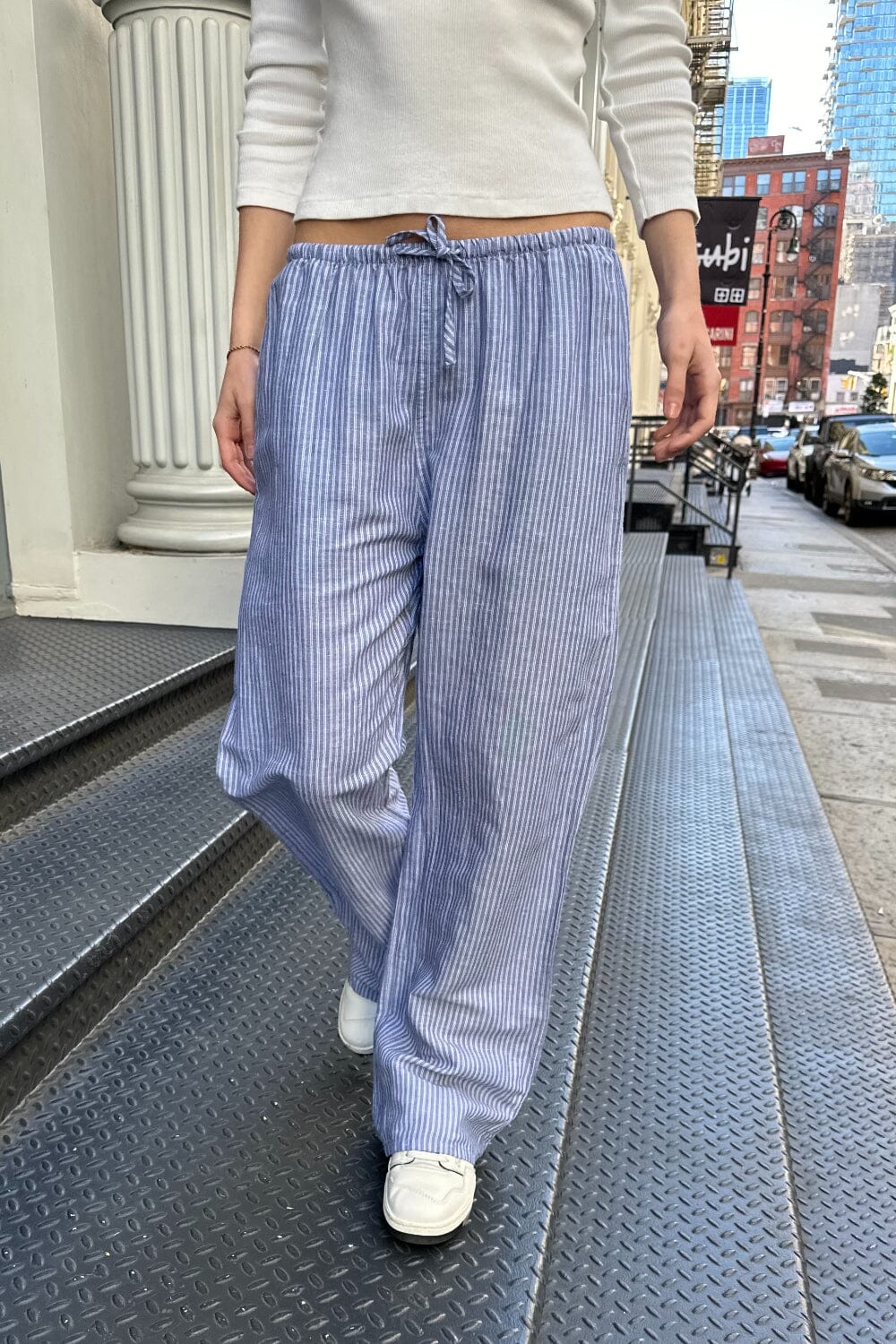 Brandy melville blue and white striped pants best sale