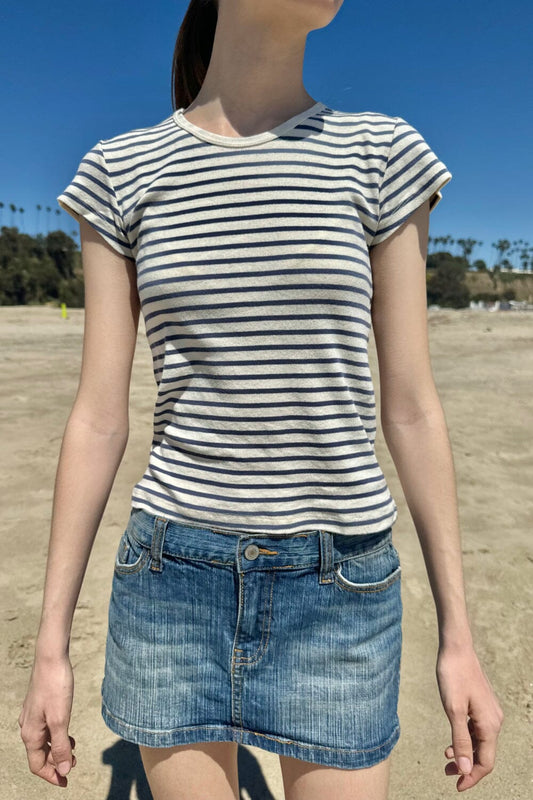 Hailie Long Striped Top | Cream and Navy Stripe / S