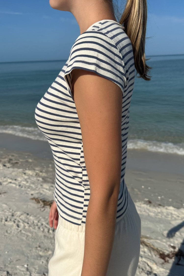 Hailie Long Striped Top | Cream and Navy Stripe / S