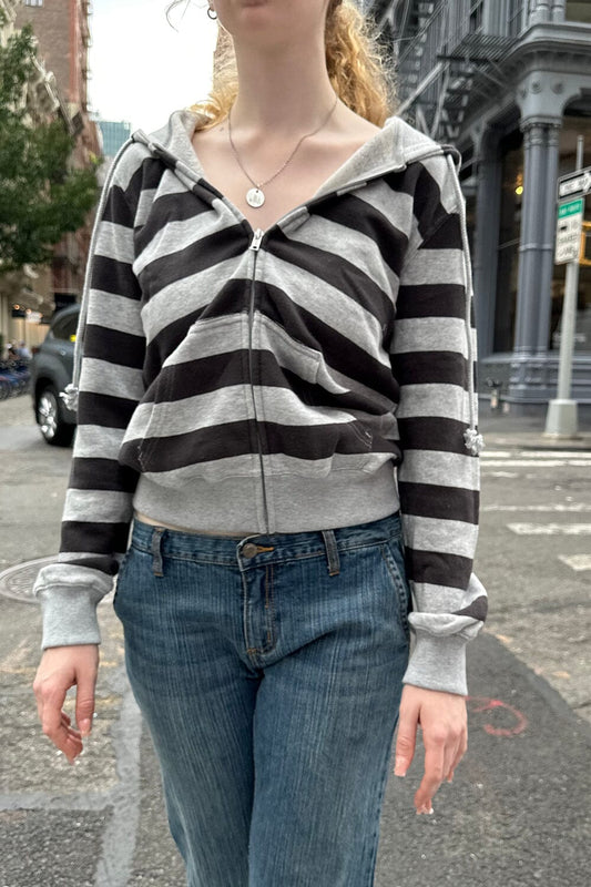 Christy Striped Hoodie | Black Grey Stripes / S/M
