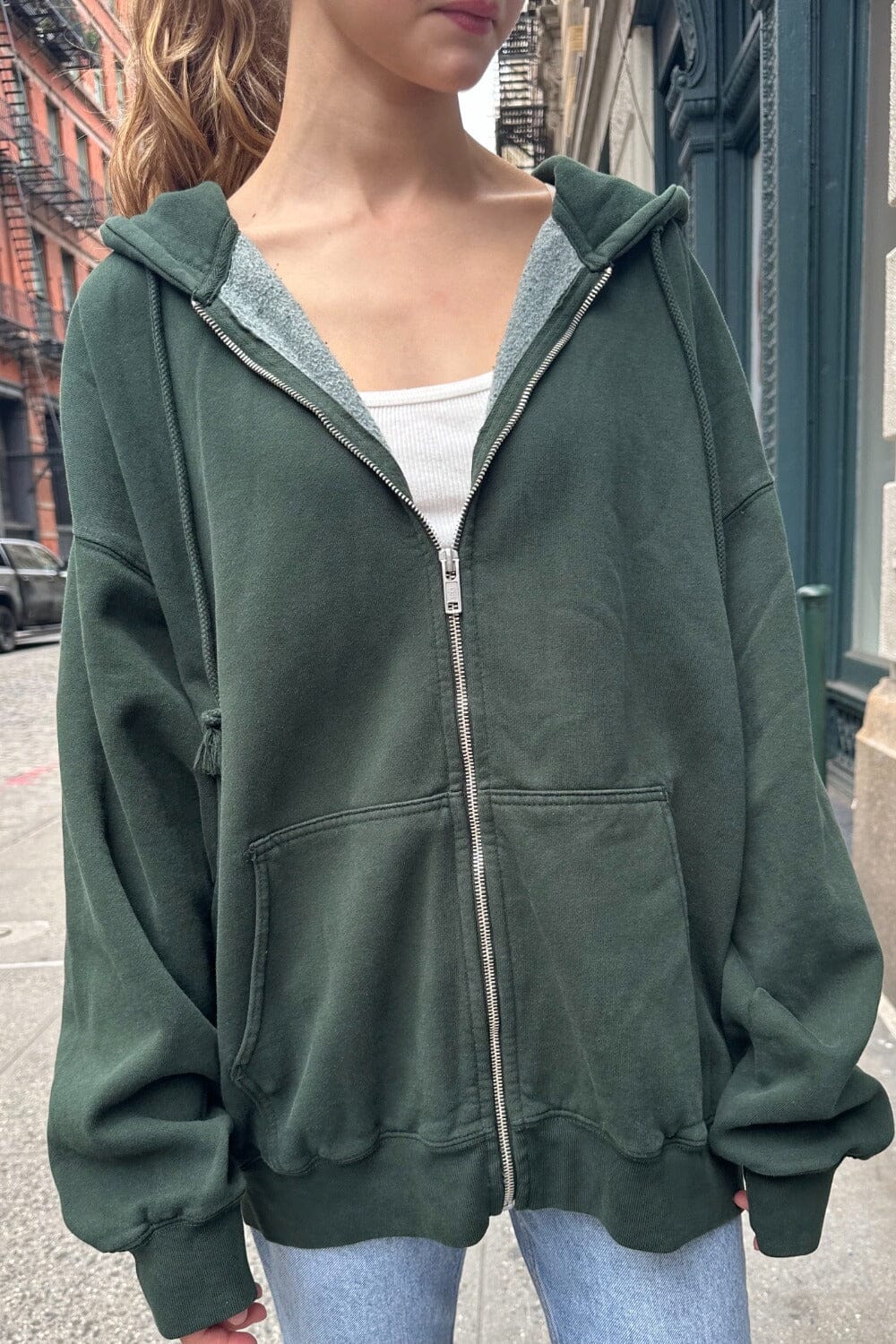 Carla Hoodie Green Brandy Melville Zip Up Brandy Melville Forest
