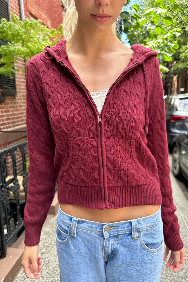 Ayla Cable Knit Hoodie | Burgundy / S