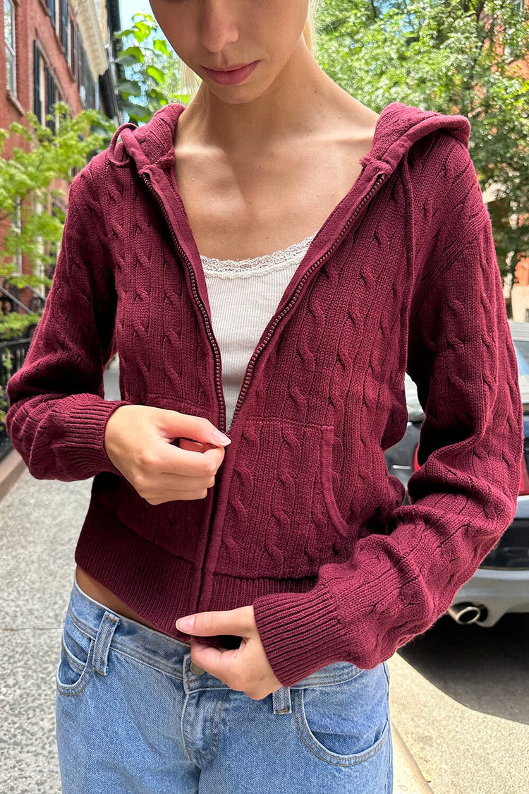 Ayla Cable Knit Hoodie | Burgundy / S