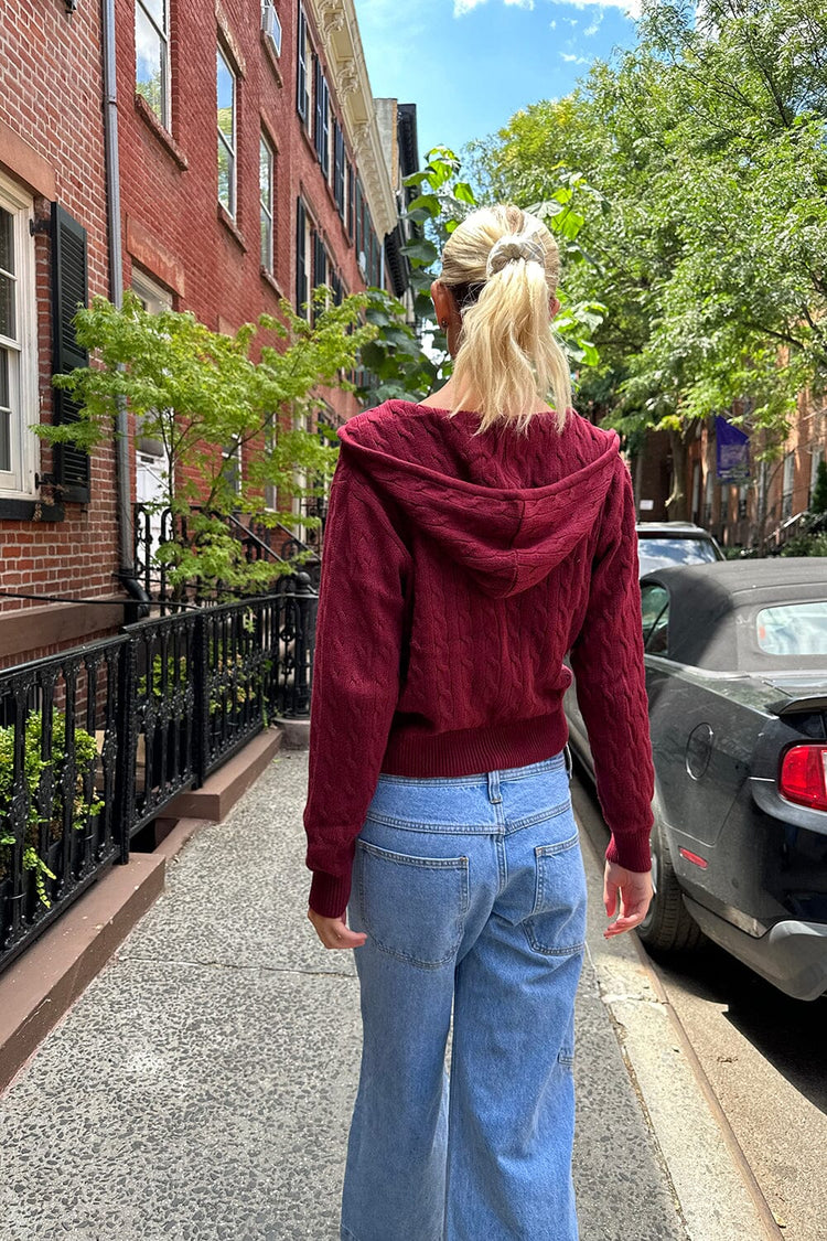Ayla Cable Knit Hoodie | Burgundy (Do Not Enable) OK / S