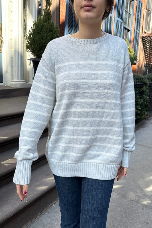 Brianna Thin Stripe Cotton Sweater | White Silver Stripes / Oversized Fit