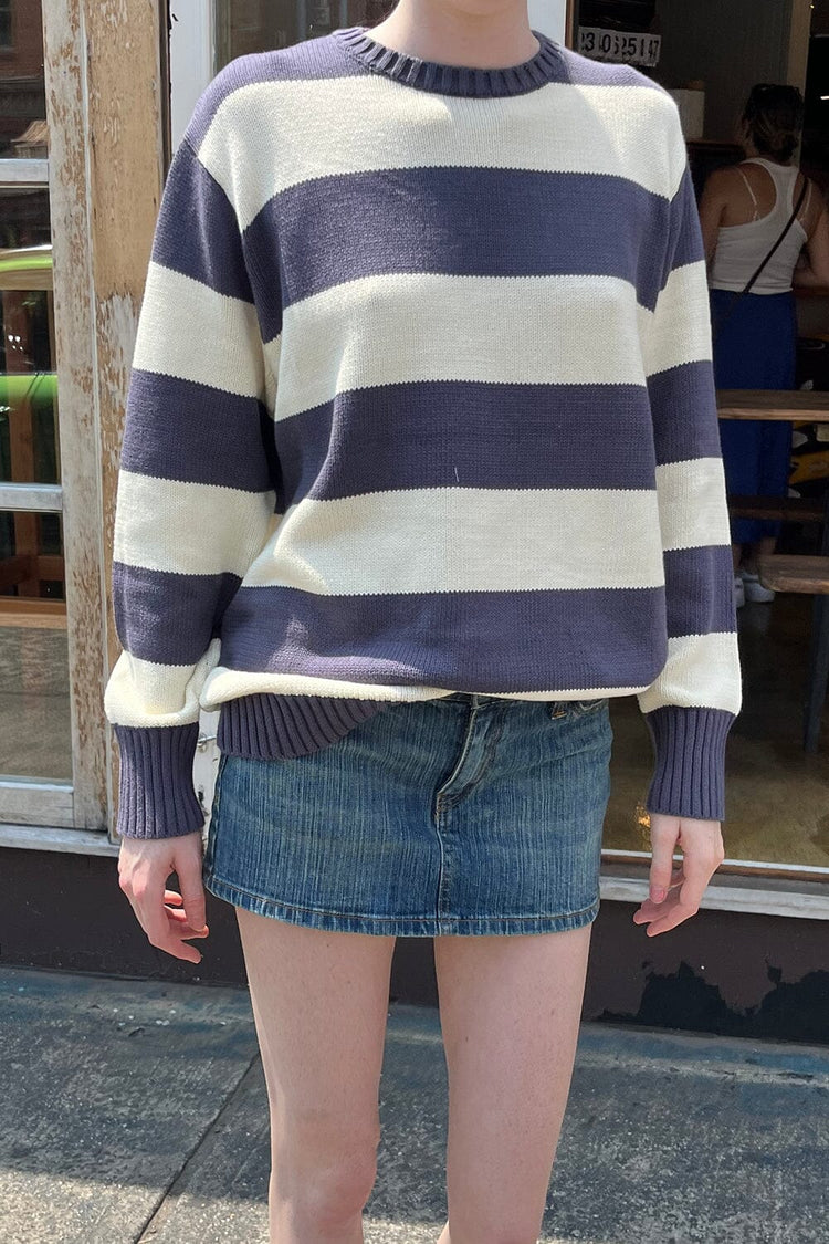 Brianna Cotton Thick Stripe Sweater | Ivory and Blue / Oversized Fit
