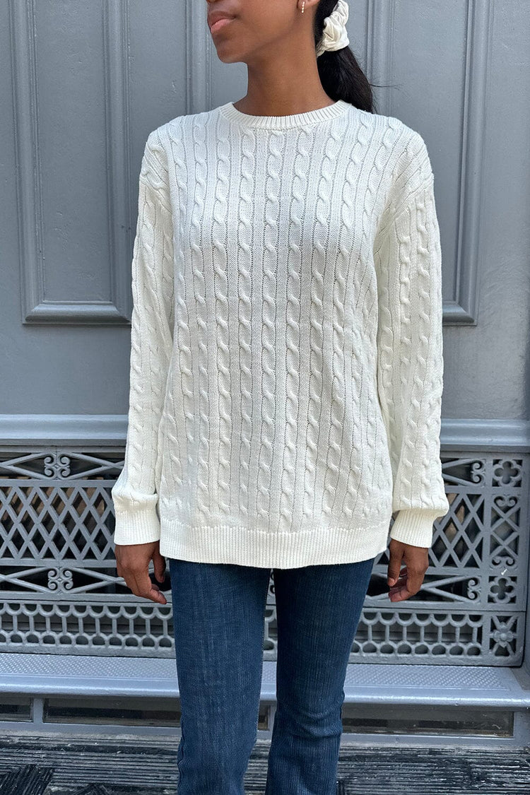 Brianna Cotton Cable Knit Sweater | Ivory / Oversized Fit