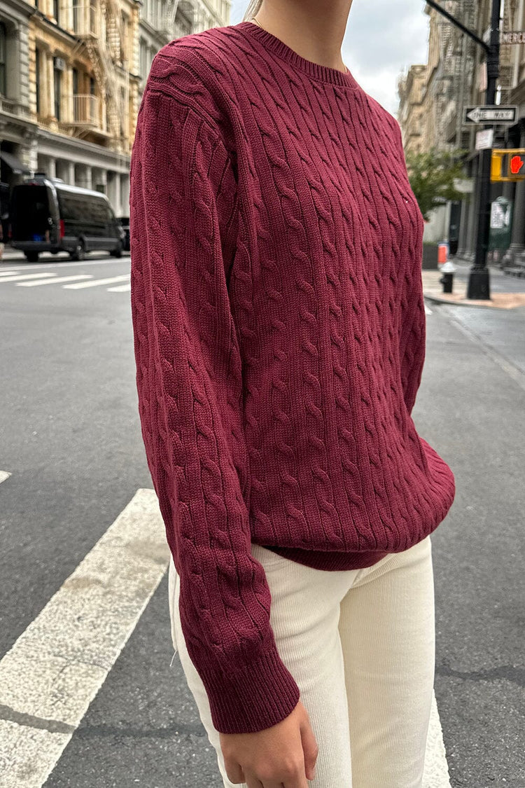 Brianna Cotton Cable Knit Sweater | Burgundy / Oversized Fit