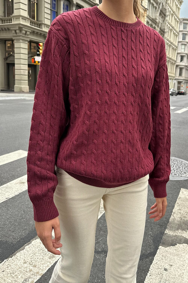 Brianna Cotton Cable Knit Sweater | Burgundy / Oversized Fit