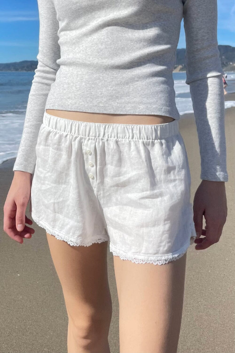Keira Linen Lace Shorts | Natural White / S