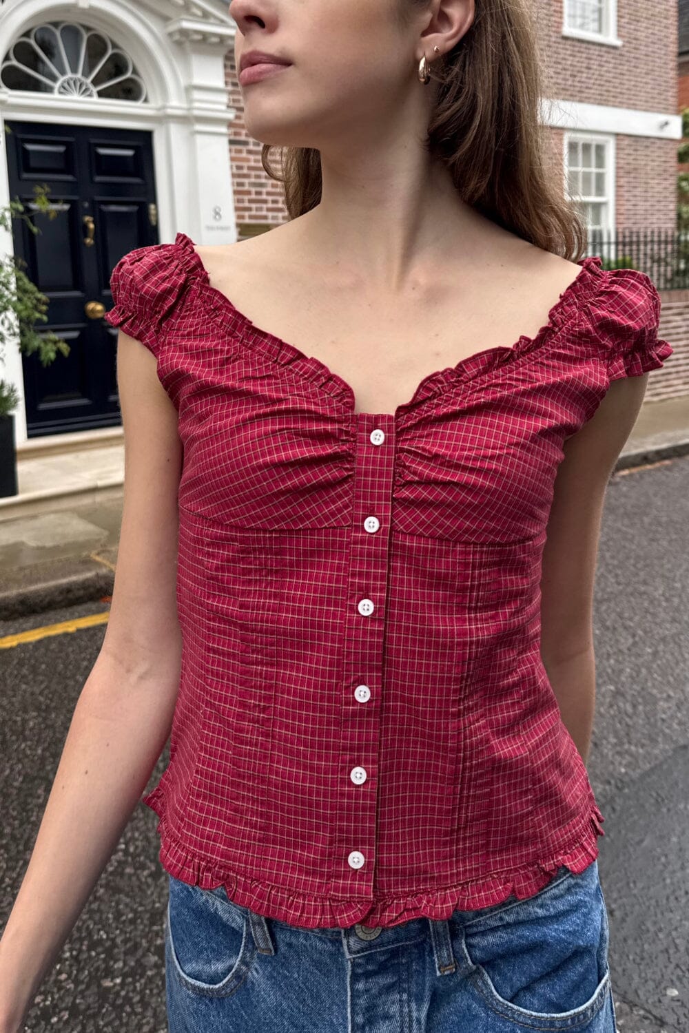 Elena Plaid Top | Red and White / XS/S