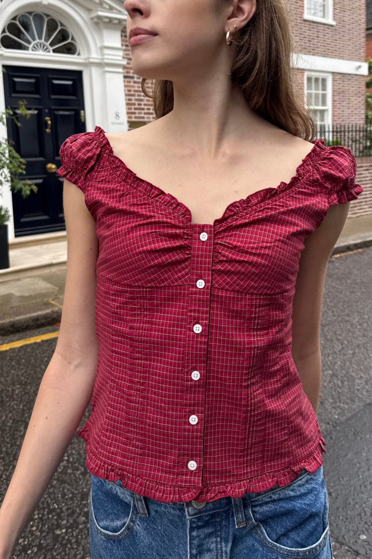 Elena Plaid Top | Red and White / XS/S