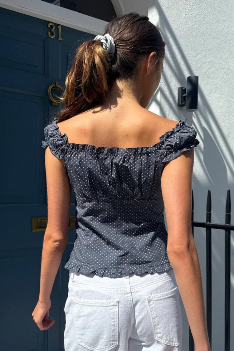 Elena Polka Dot Top | Faded Navy Blue With White Polka Dots / XS/S