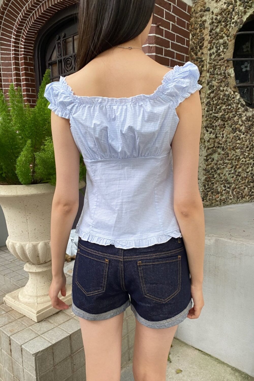 Elena Gingham Top | Square Light Blue and White / XS/S