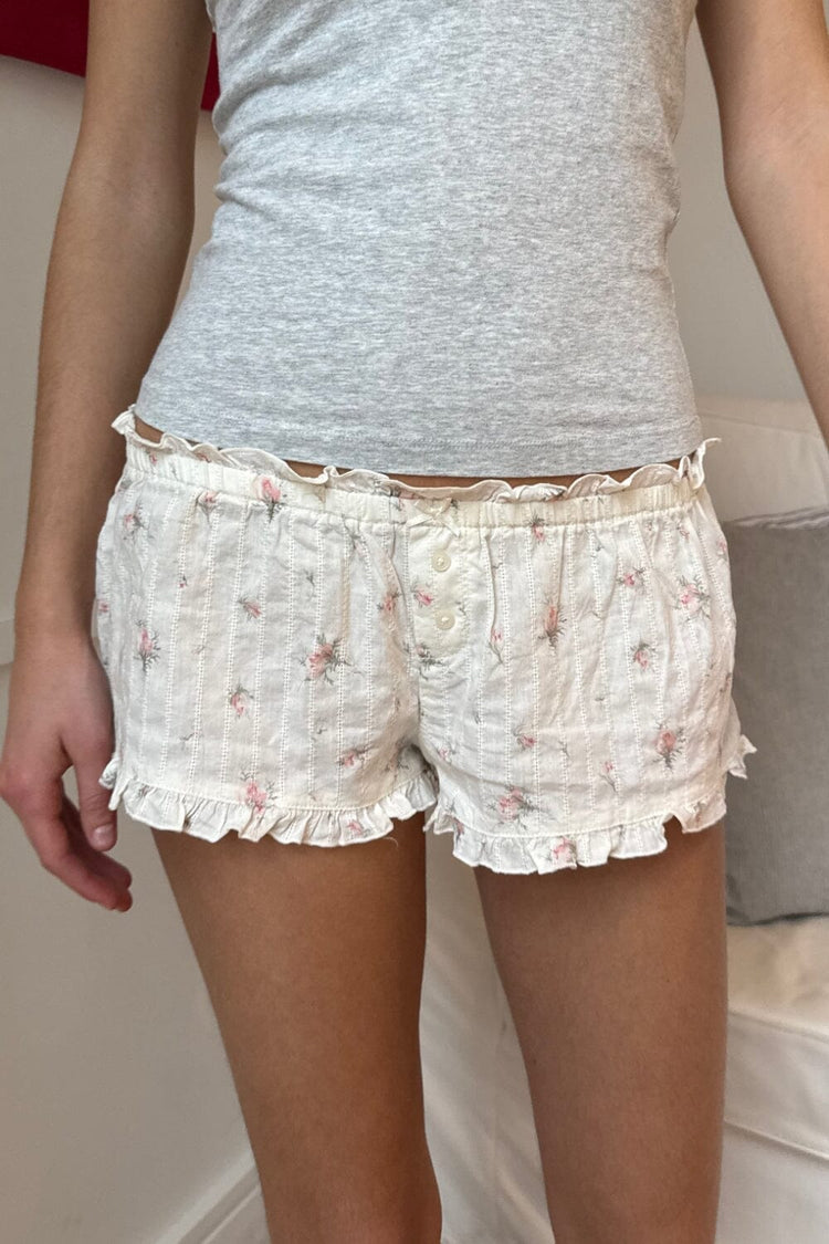 Mary Sweatshorts | White Eyelet with Pink and Blue Roses / XS/S