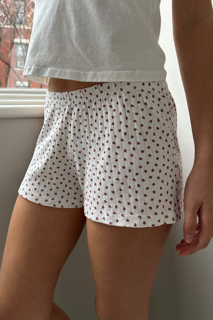 Emory Floral Sweatshorts | Ivory With Red Flowers / XS/S