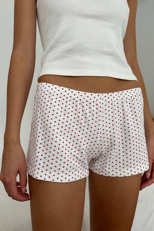 Emery Heart Sweatshorts | White With Red Hearts / XS/S