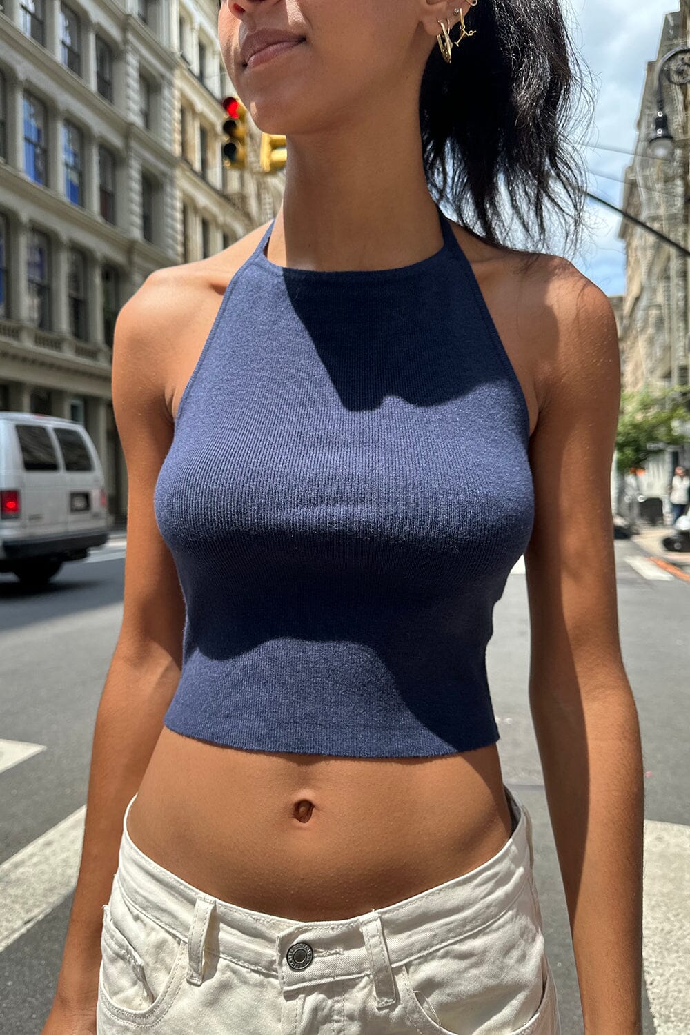 Brandy Melville Knitted Ribbed Halter Top, Women's Fashion, Tops