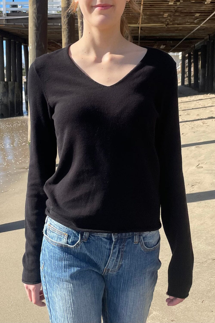 Andi V-Neck Cotton Sweater | Black / S