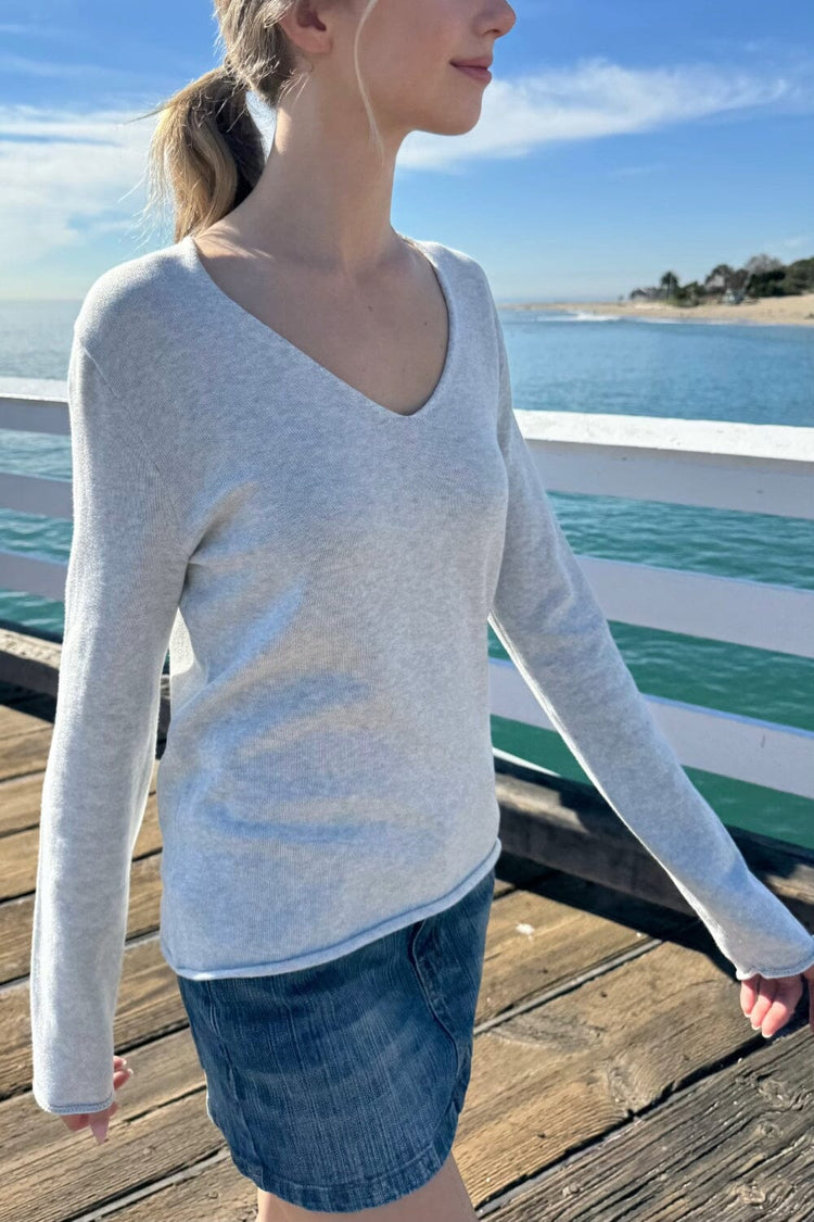 Andi V-Neck Cotton Sweater | Silver Grey / S