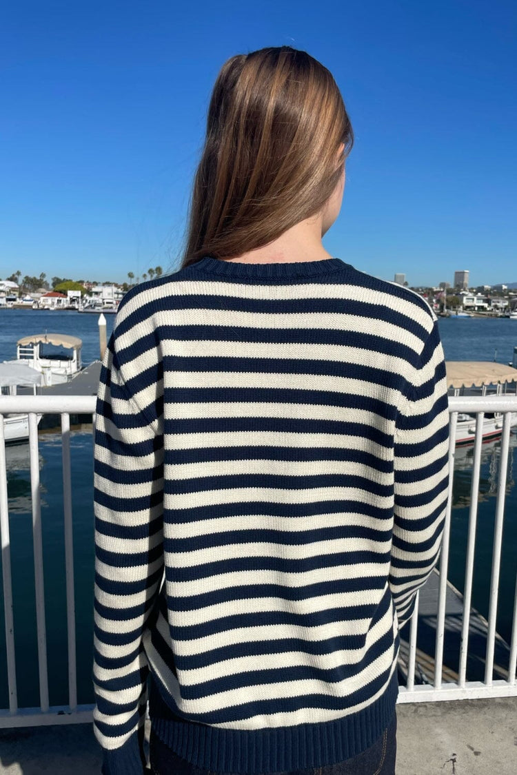 Martha Stripe Sweater | Navy Blue with Ivory Stripes / S/M