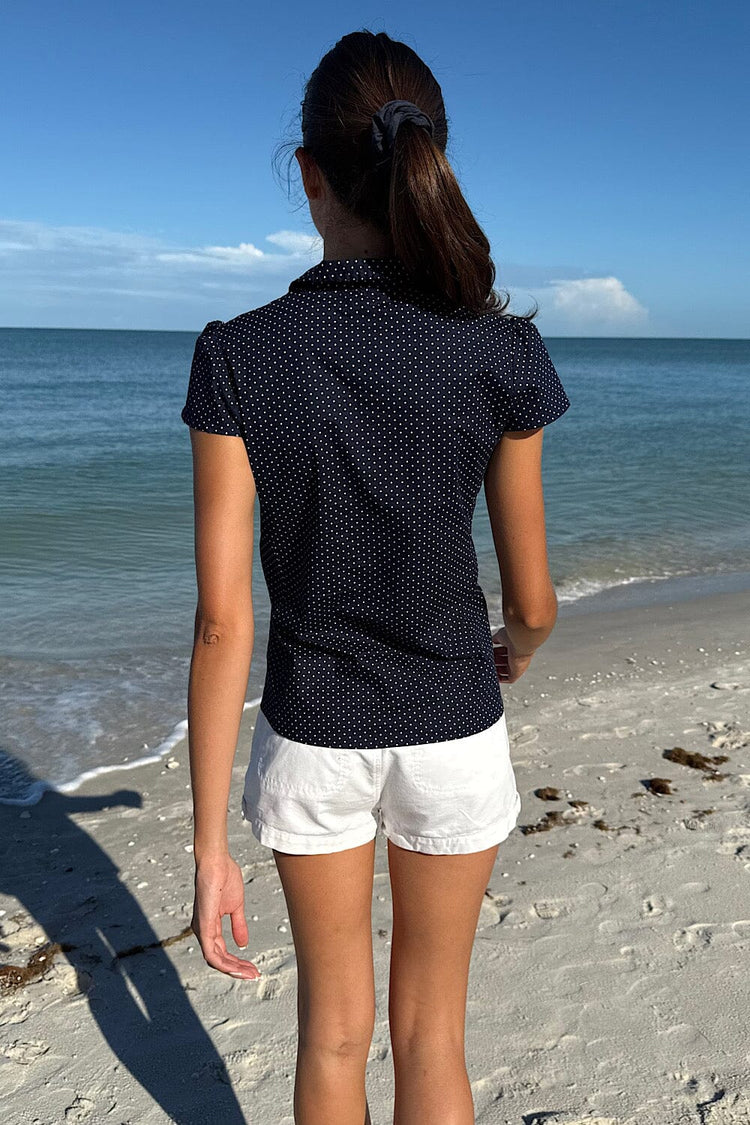 Rue Polka Dots Top | Faded Navy Blue With White Polka Dots / XS/S