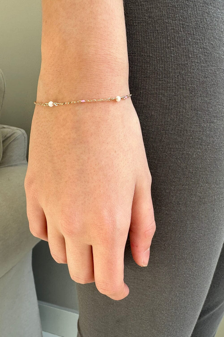 Pink Bead Bracelet | Gold