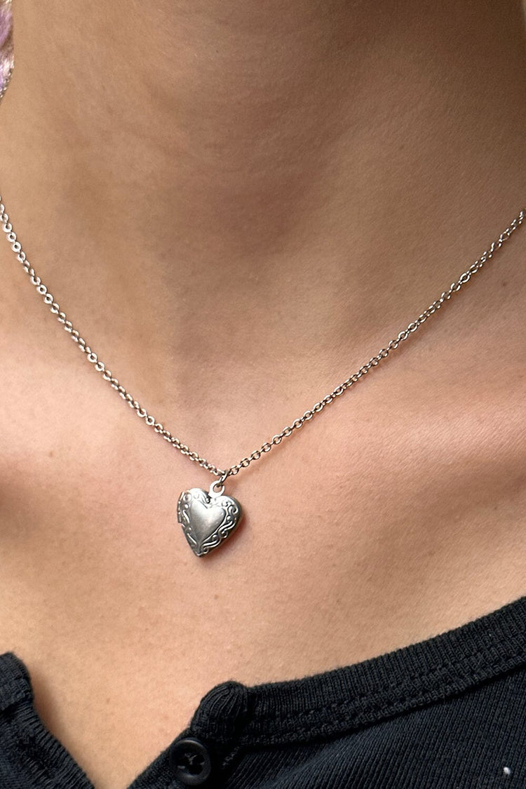 Stainless Steel Heart Locket Necklace | Silver