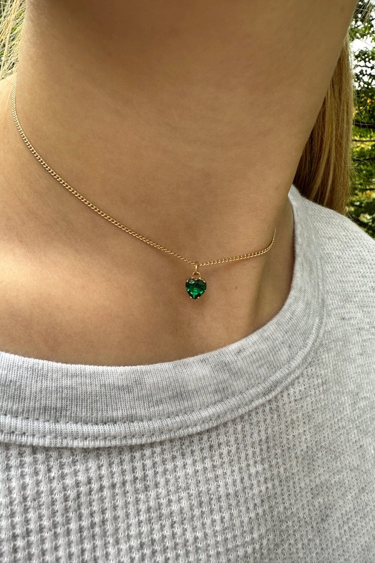 Emerald Heart Charm Necklace | Gold