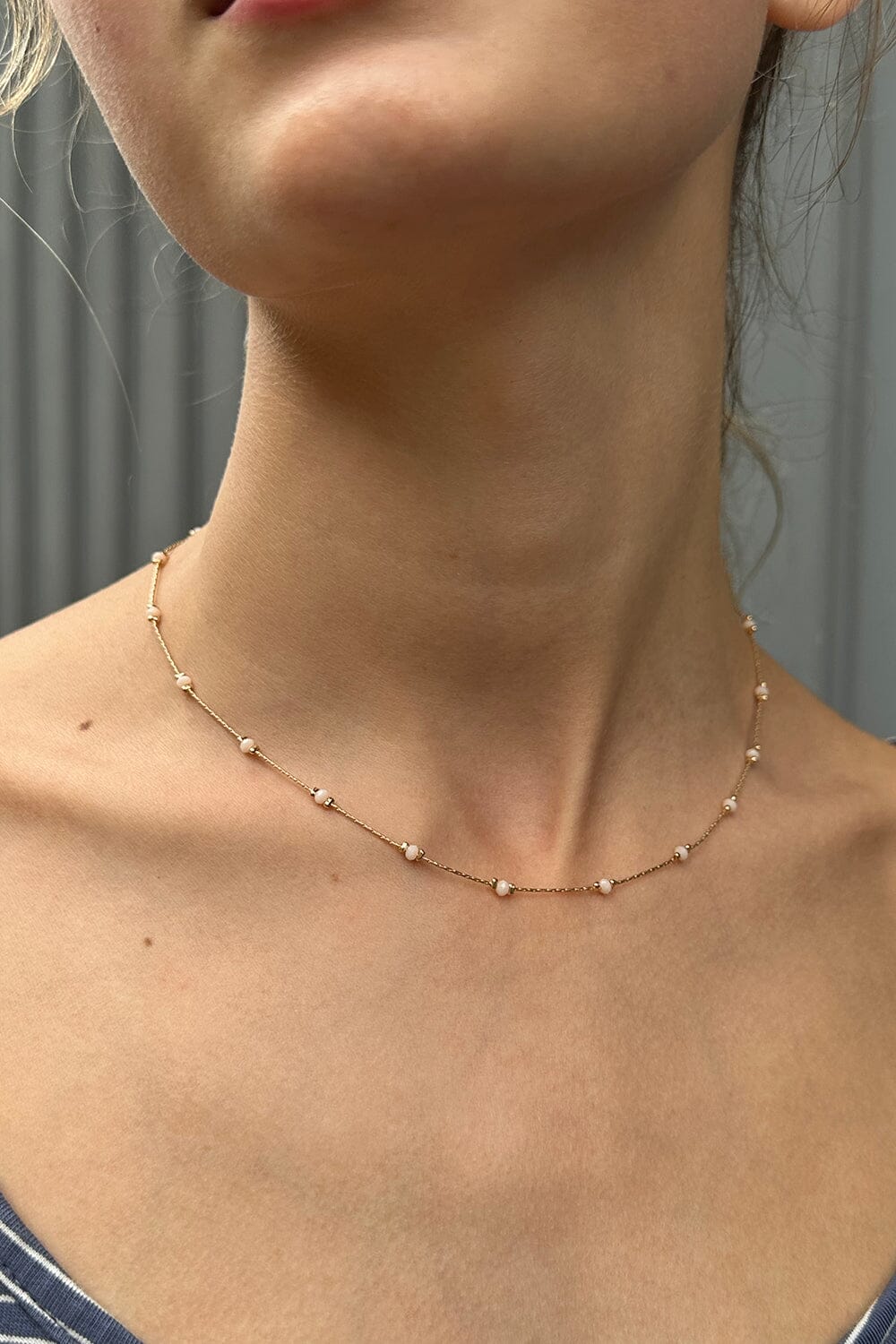 Silver Beaded Necklace with Pearls