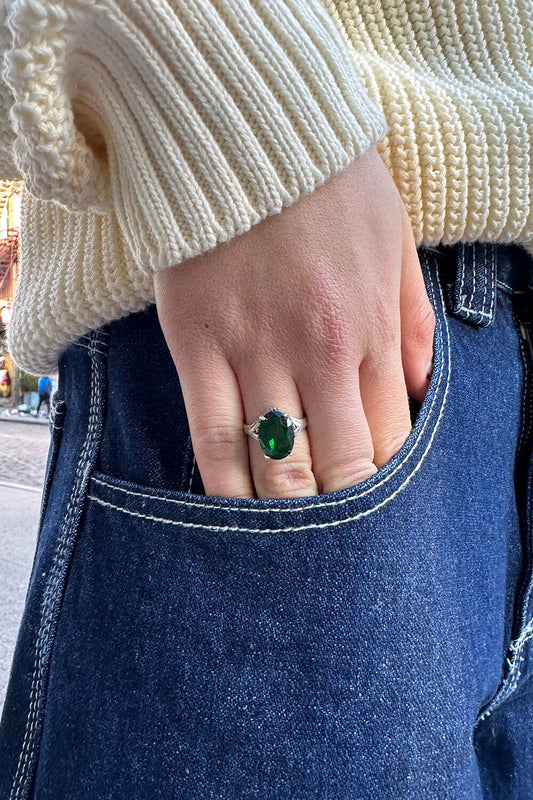 Green Stone Ring | Silver