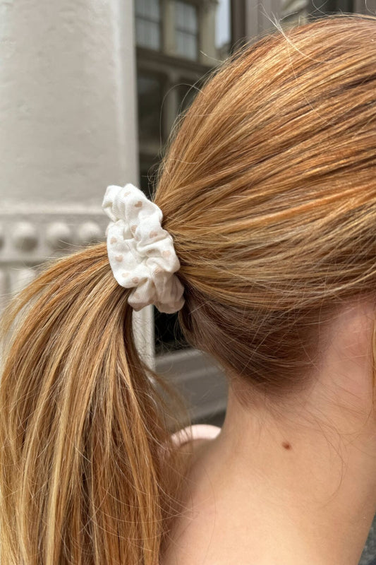 Thin Pink Heart Scrunchie | White With Pink Hearts