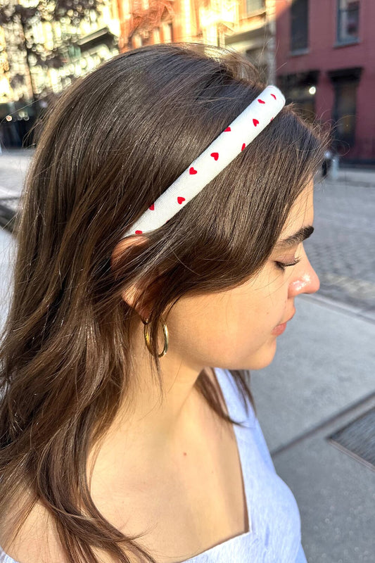 Heart Headband | White With Red Hearts