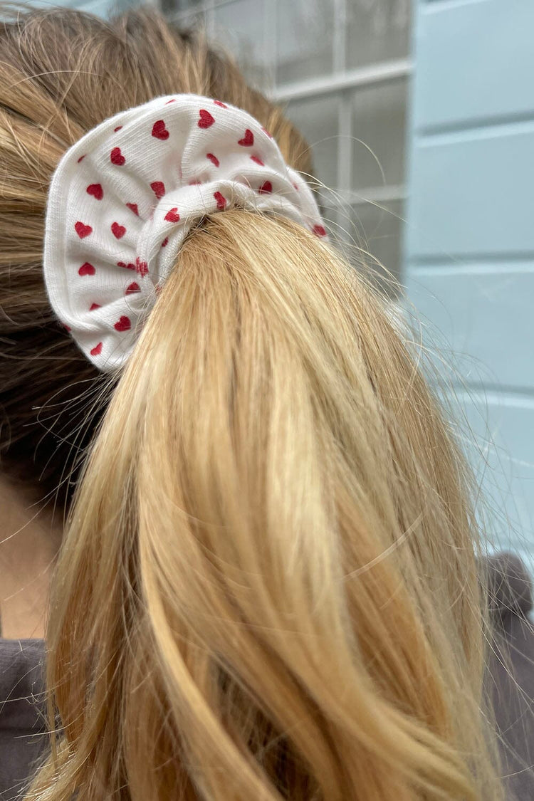 Heart Scrunchie | White With Red Hearts