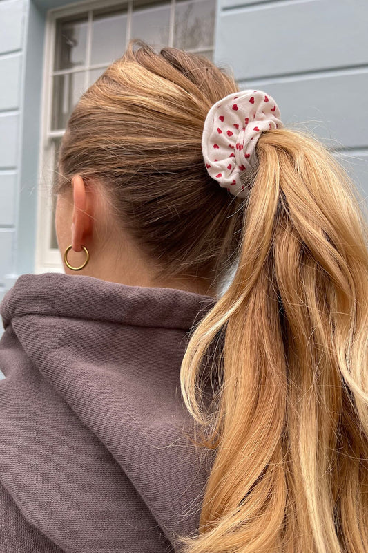 Heart Scrunchie | White With Red Hearts