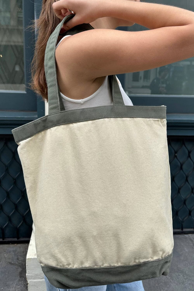Canvas Tote Bag | Ivory and Olive Green
