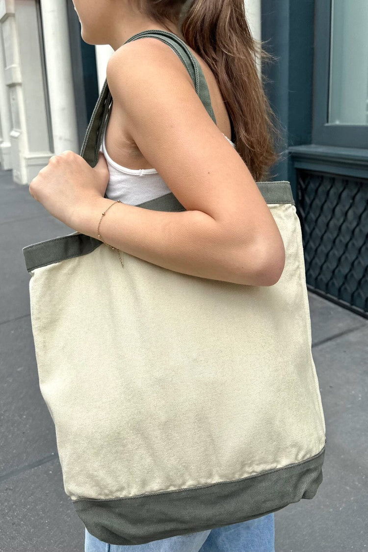 Canvas Tote Bag | Ivory and Olive Green