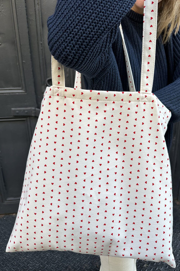 Heart Tote Bag | White With Red Hearts