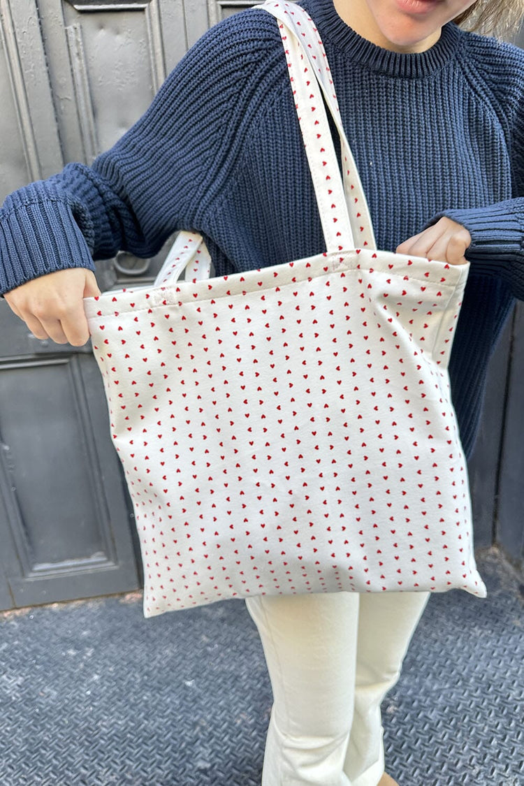 Heart Tote Bag | White With Red Hearts