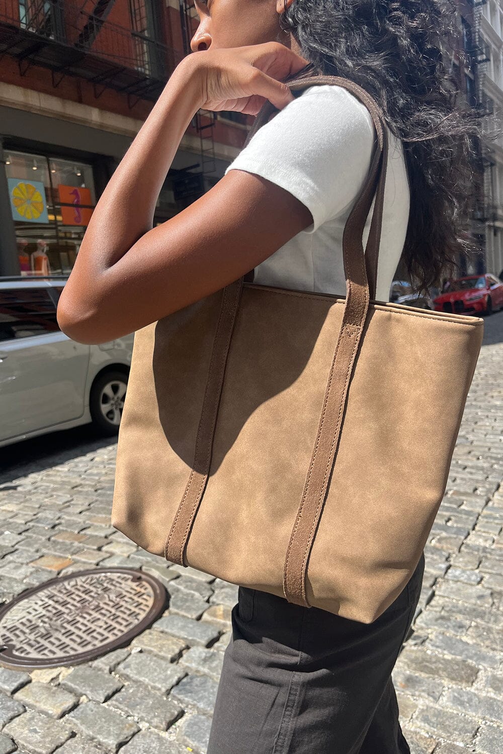 Tan Brown Leather Tote Bag