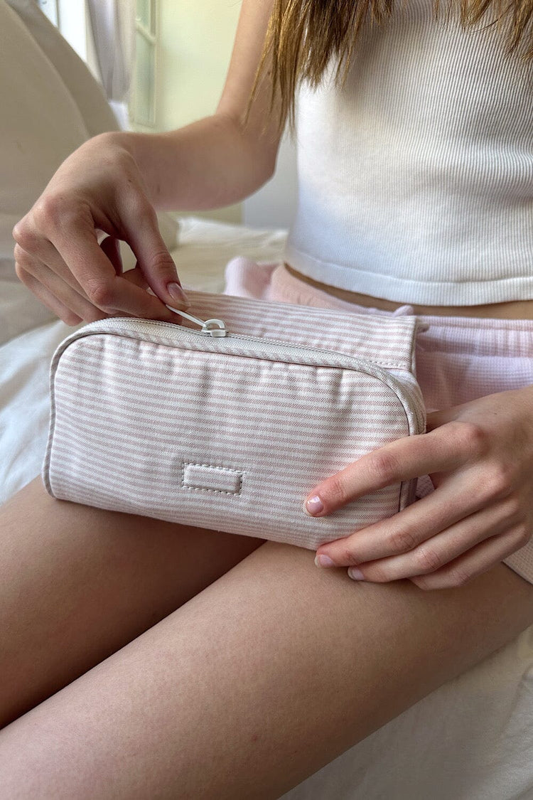 Stripe Makeup Bag | Light Pink with White Stripes