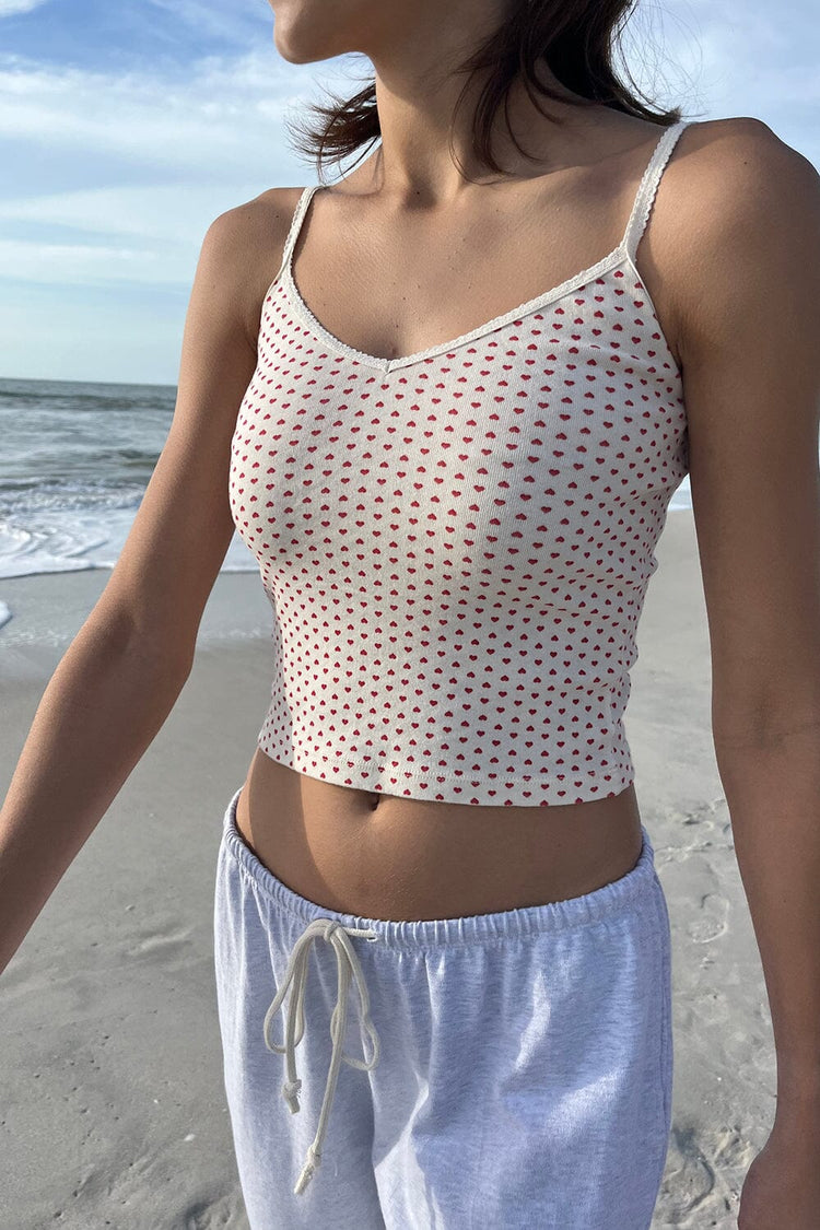 Jeanne Hearts Tank | Ivory With Red Hearts / Cropped Fit