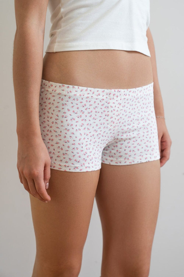 Floral Boyshort Boxer Underwear | White With Pink Rose Floral