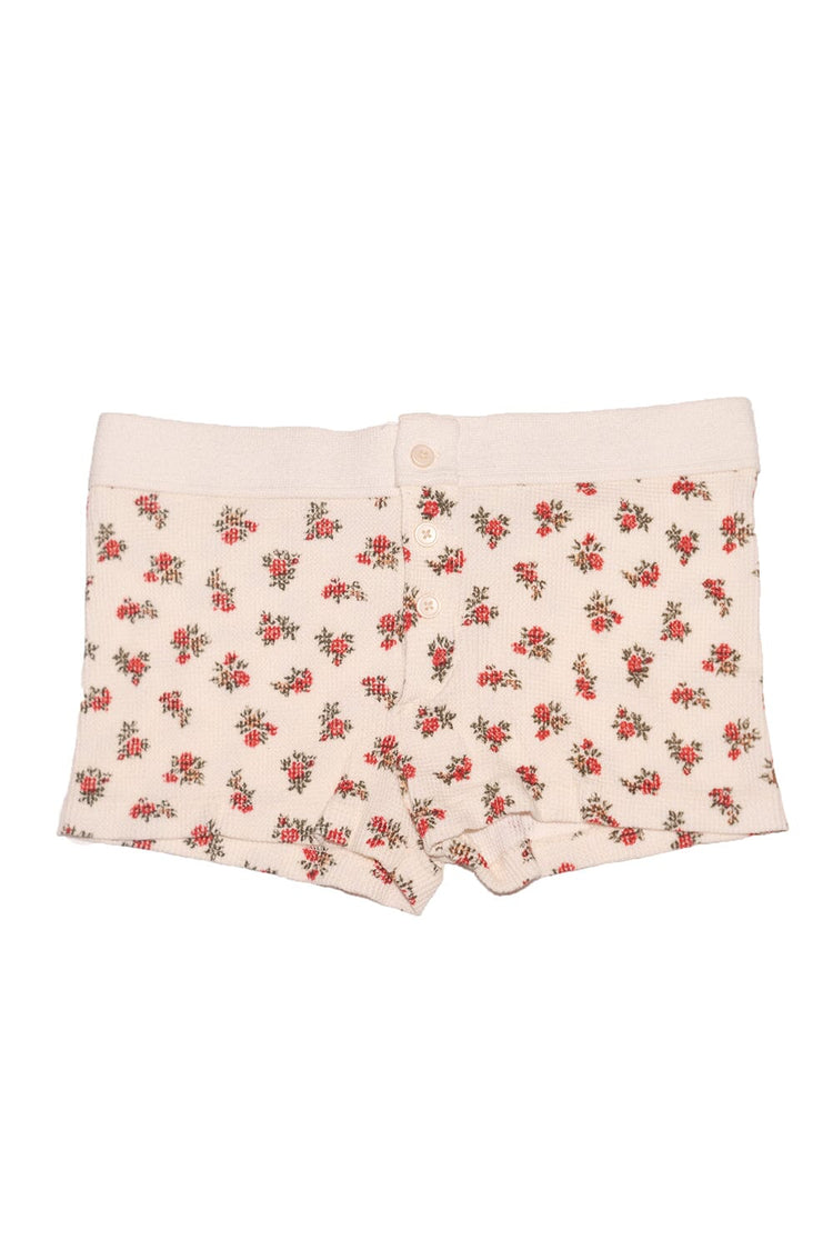 Floral Waffle Boyshort Underwear | Ivory With Red And Green Floral / XS/S
