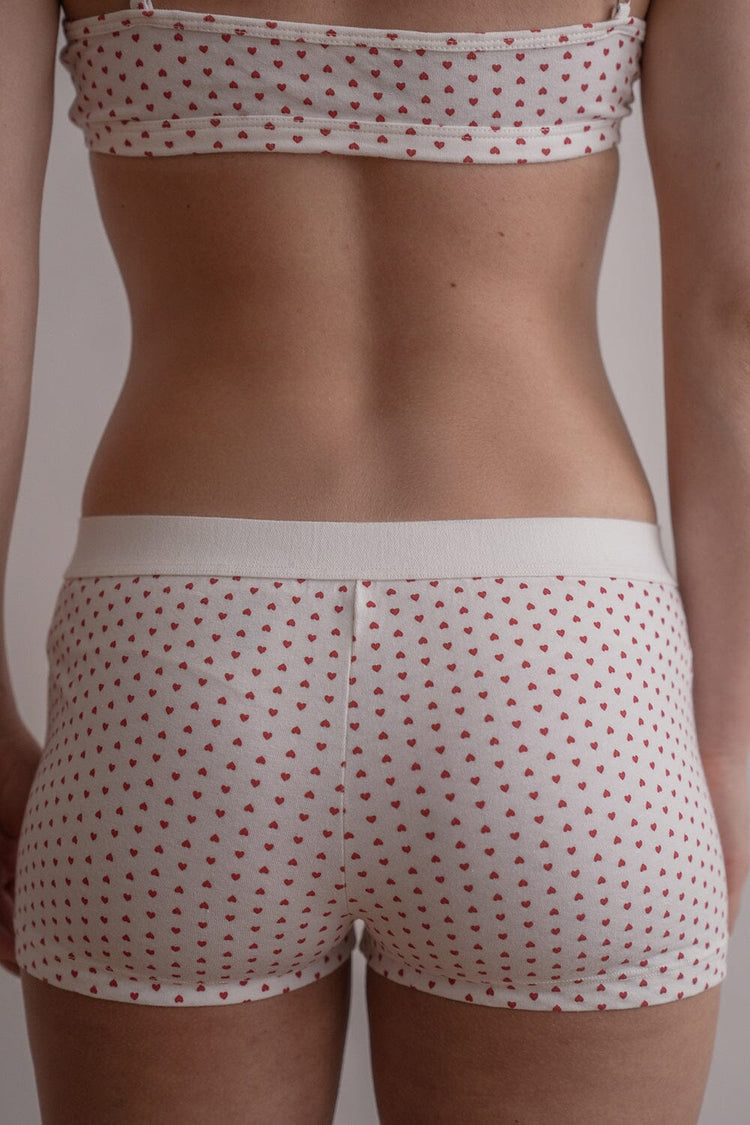 Boy Short Hearts Underwear | White with Red Hearts / XS/S